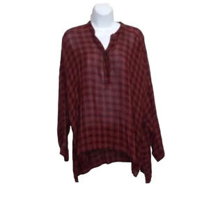 Zara Red Plaid Oversized Flowy Half Button Up Tunic Top Shirt Womens Size XL